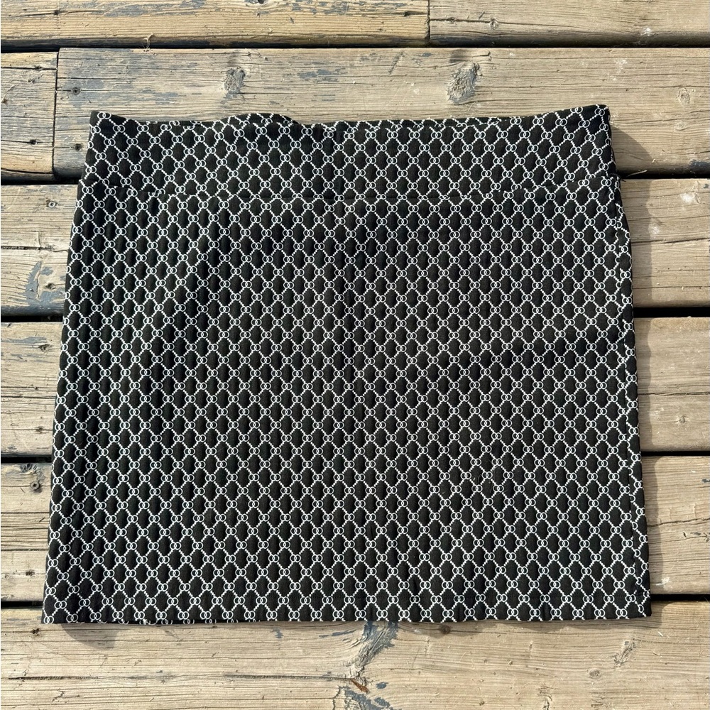 Black Mini Skirt with White Geometric Chain Pattern